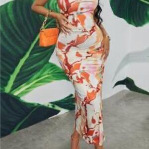 Floral Maxi Dress with Orange Handbag